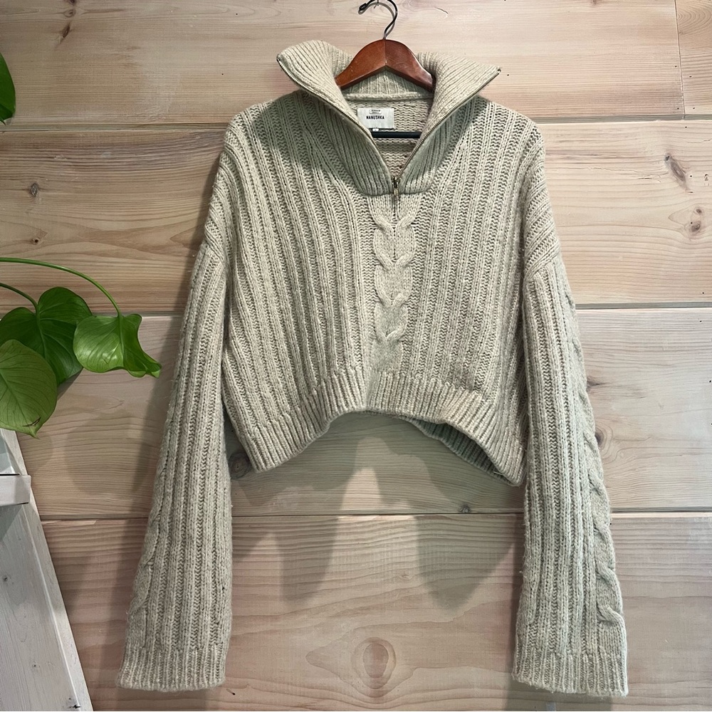 Nanushka Evie Half Zip Wool Cable Knit Wool Blend Sweater Large - Picture 5 of 16